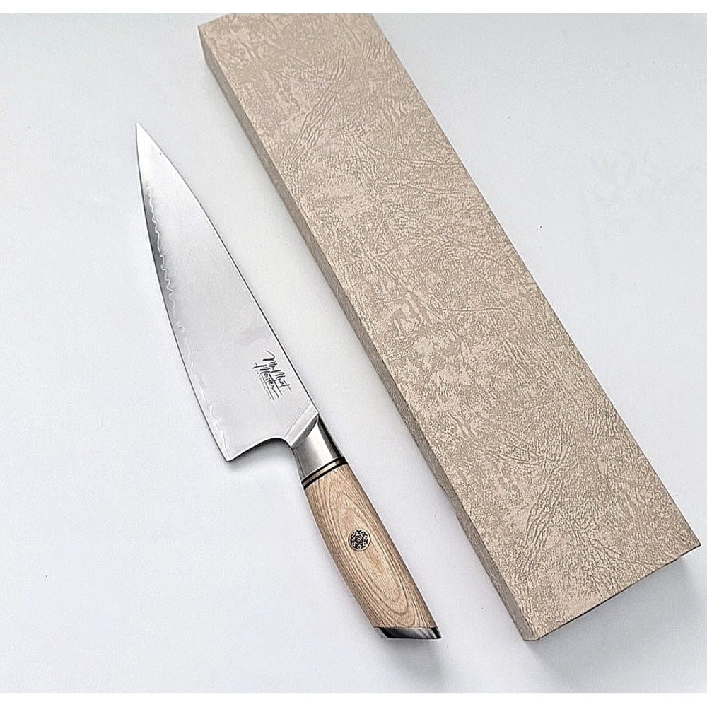 Mr Meat Master Chef's Knife 8" Damascus Steel Pakka Wood Handle